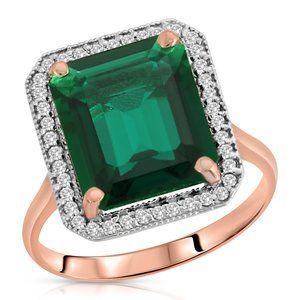 14K GOLD RING W DIAMONDS & LAB. Created EMERALD